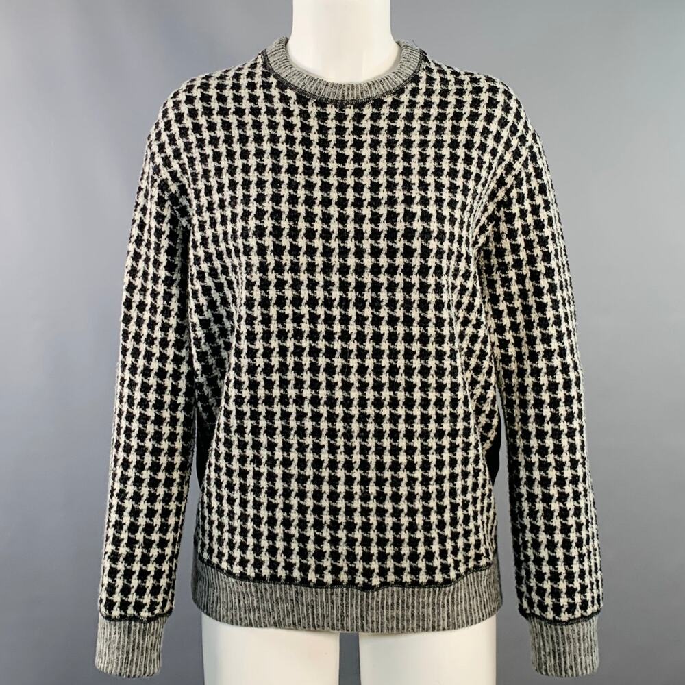 SANDRO Size S Black Grey Wool Blend Houndstooth Crew Neck Pullover
